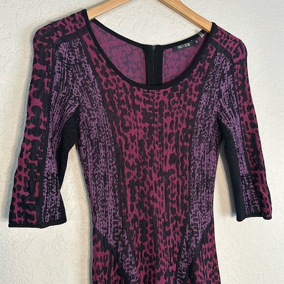 NIC+ZOE Knit Coda Twirl Purple Black Sweater Dress Midi Dark Preppy Goth Fall - Picture 1 of 6